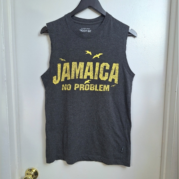 GROOVY BAY Other - GROOVY BAY Mens Sporty Gym Tank Top Soft Comfy Gray Yellow Jamaica No Problem 62